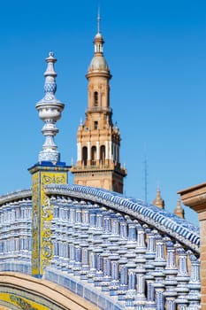 Rail bridge on Plaza de Espana - Spanish Square in Seville, Andalusia, Spain