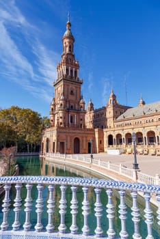 Water Canal on Plaza de Espana - Spanish Square in Seville, Andalusia, Spain