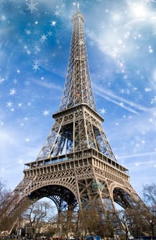 Dramatic view of Eiffel Tower with Sky on Background