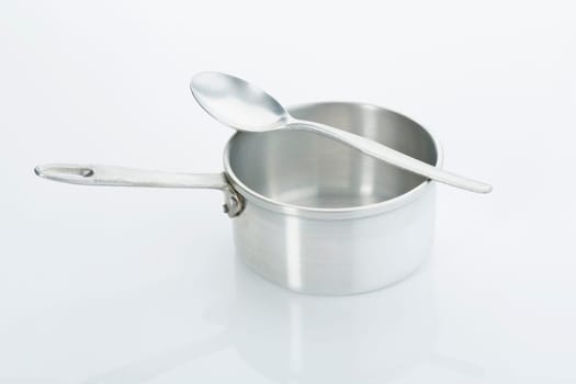 Aluminium pot and spoon,symbol for economy menu