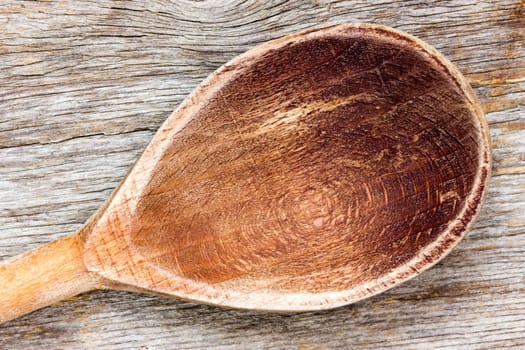Old wooden spoon on the wood background