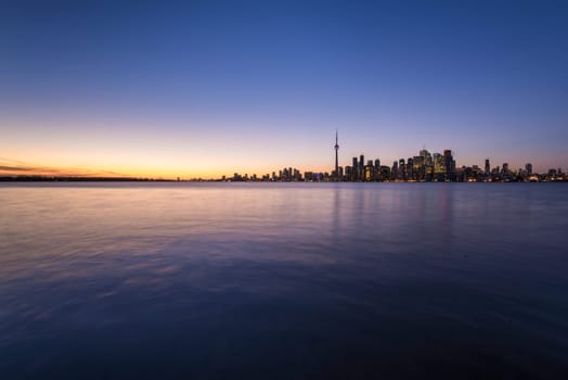 Sunset next to downtown Toronto during early winter time
