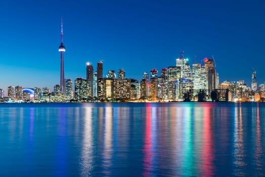 Night scene of downtown Toronto during early winter time
