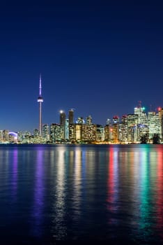 Night scene of downtown Toronto during early winter time