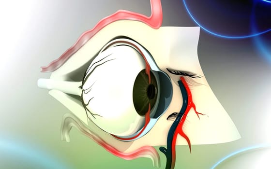 Digital illustration of eye in colour background