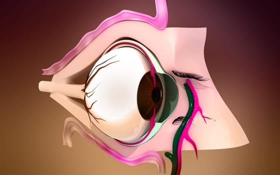Digital illustration of eye in colour background