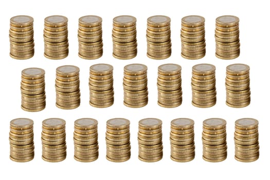 ground of one euro coin stacks in rows