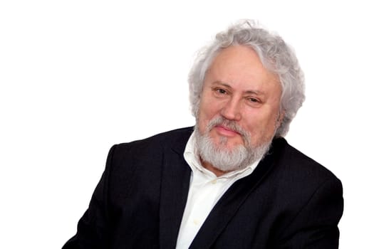 Gray haired senior wearing a dark suit