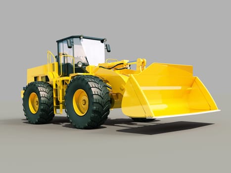 Modern front loader on gray background with shadow