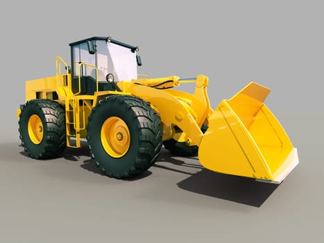 Modern front loader on gray background with shadow