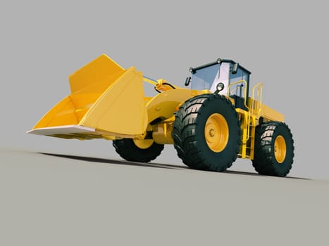 Modern front loader on gray background with shadow