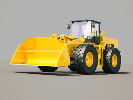 Modern front loader on gray background with shadow