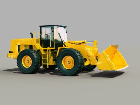 Modern front loader on gray background with shadow
