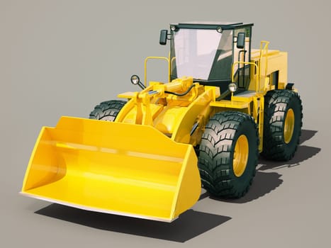 Modern front loader on gray background with shadow