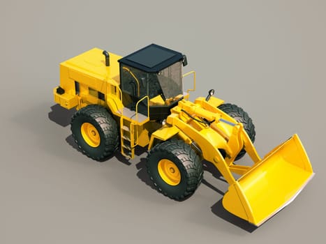 Modern front loader on gray background with shadow