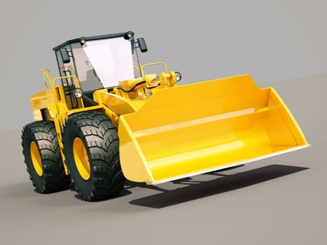 Modern front loader on gray background with shadow