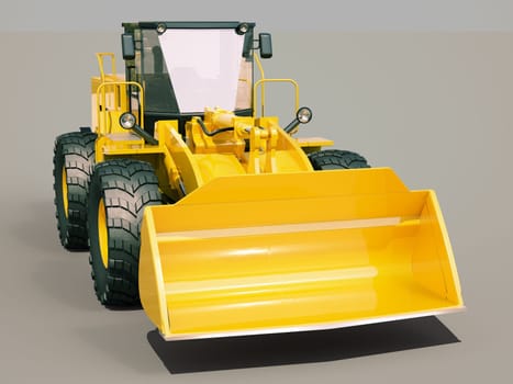 Modern front loader on gray background with shadow