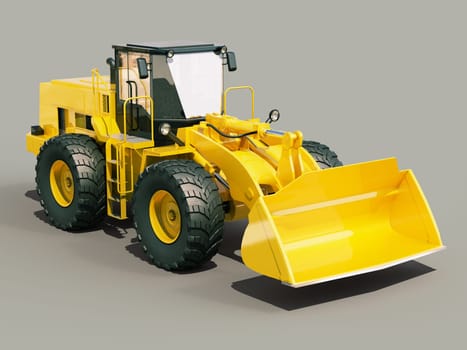 Modern front loader on gray background with shadow