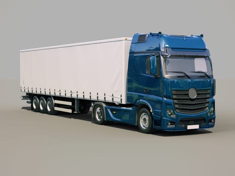 A modern semi-trailer truck on gray background