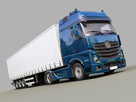 A modern semi-trailer truck on gray background