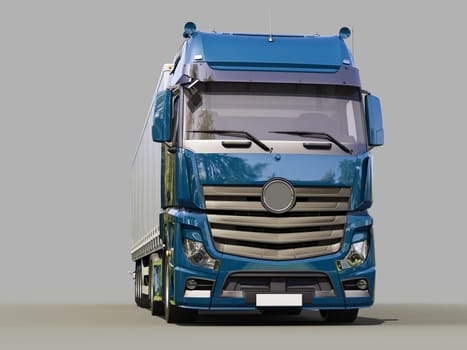 A modern semi-trailer truck on gray background
