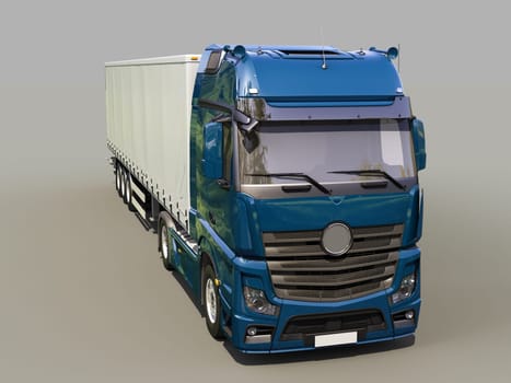A modern semi-trailer truck on gray background
