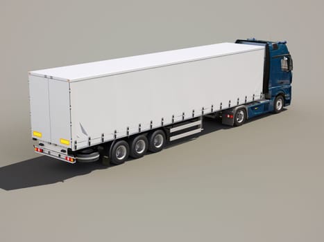 A modern semi-trailer truck on gray background