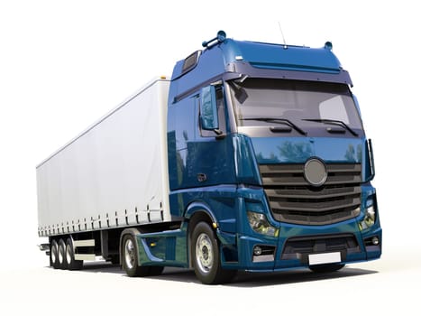 A modern semi-trailer truck on light background