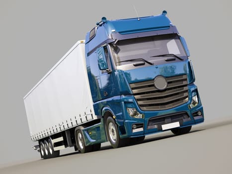 A modern semi-trailer truck on gray background