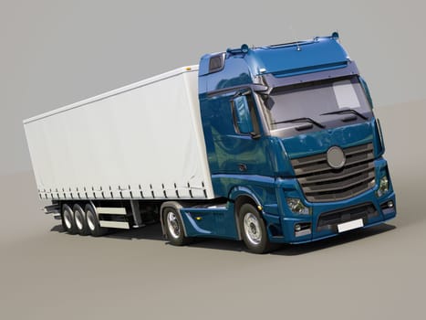 A modern semi-trailer truck on gray background