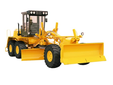 Modern three-axle road grader isolated on a white background