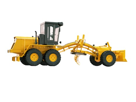 Modern three-axle road grader isolated on a white background