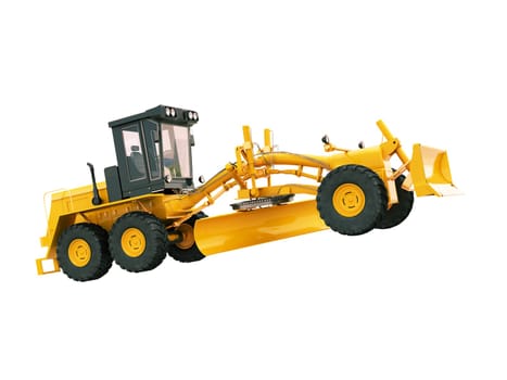 Modern three-axle road grader isolated on a white background
