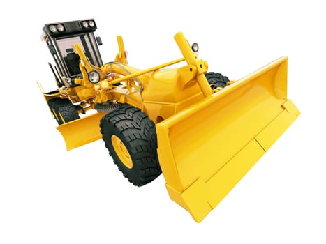 Modern three-axle road grader isolated on a white background