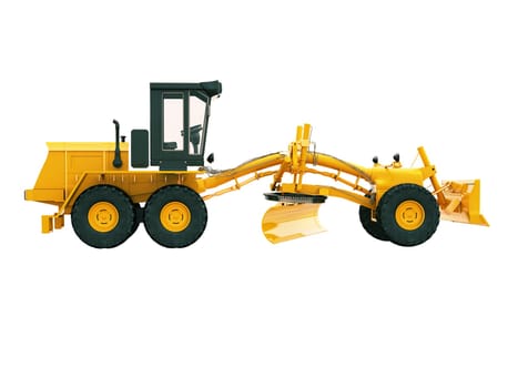 Modern three-axle road grader isolated on a white background