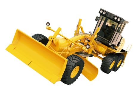 Modern three-axle road grader isolated on a white background