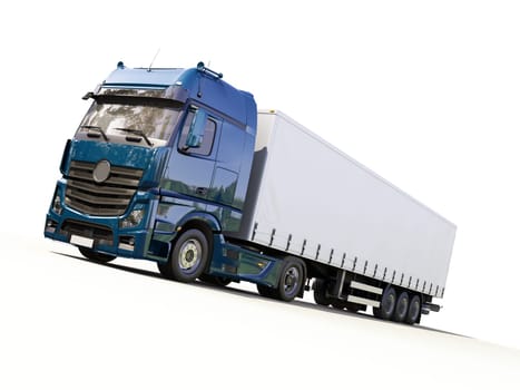 A modern semi-trailer truck on light background