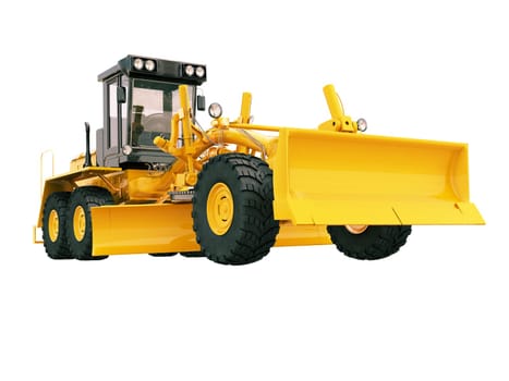 Modern three-axle road grader isolated on a white background
