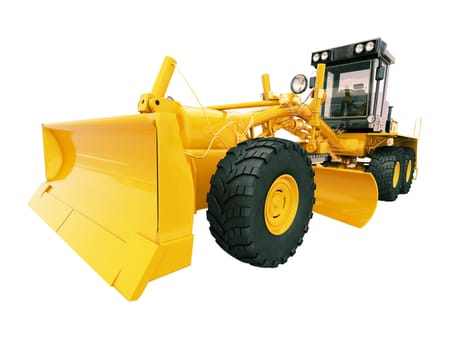 Modern three-axle road grader isolated on a white background