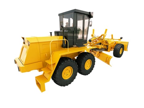 Modern three-axle road grader isolated on a white background