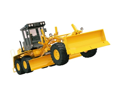 Modern three-axle road grader isolated on a white background