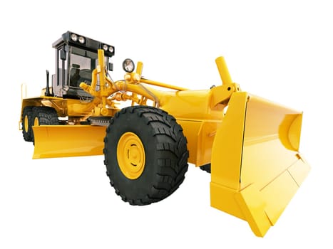 Modern three-axle road grader isolated on a white background