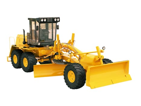 Modern three-axle road grader isolated on a white background