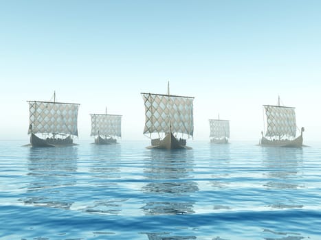 Computer-generated 3D illustration with Viking ships