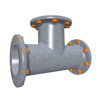 Computer-generated 3D illustration with a tube T-piece on a white background