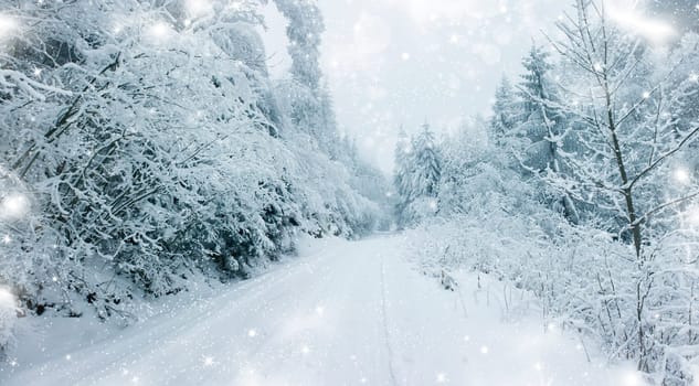 Snow cowered winter road in the mountains