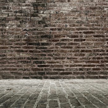 Grungy brick wall and floor