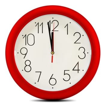 Wall clock isolated on white background. Twelve o'clock