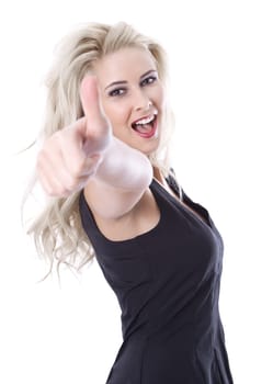 Young blonde woman isolated - enthusiastic and successful with thumbs up
