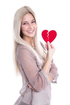 Woman isolated with heart in red for Valentine's Day